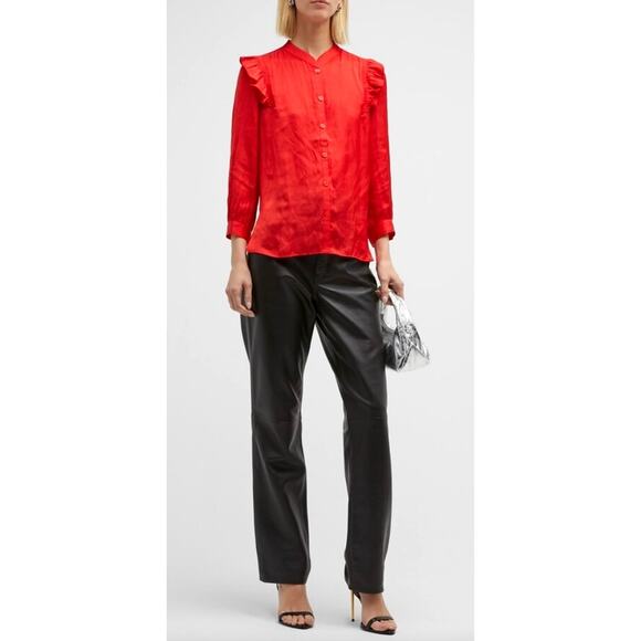 Zadig & Voltaire Tygg Satin Button Front Blouse Red  M - Picture 4 of 16